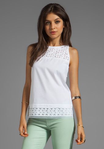 Milly Laser Cut Sienna Top in White - Lyst