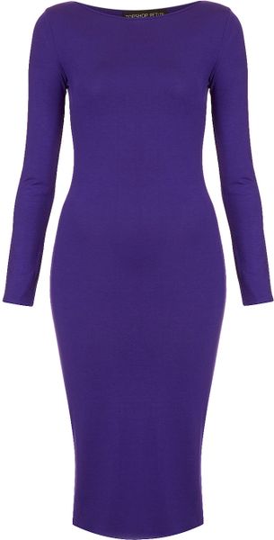Topshop Petite Plain Midi Bodycon Dress in Purple (dark purple)