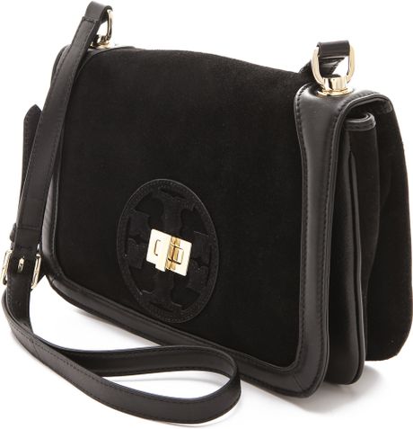 Tory Burch Gloria Suede Cross Body Bag in Black (BlackNero)