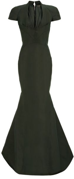 Zac Posen Forest Silk Draped Collar Gown - Lyst