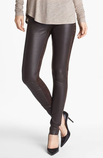 brown leather skinny pants