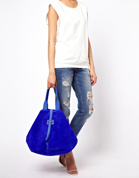 Asos Leather Folded Hobo Bag with Front Strap in Blue (cobalt) Asos Leather Folded Hobo Bag with Front Strap in Blue (cobalt)