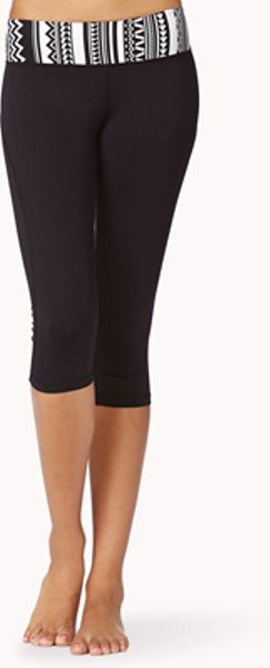 Forever 21 Tribal Print Skinny Workout Capris in Black (blackwhite)