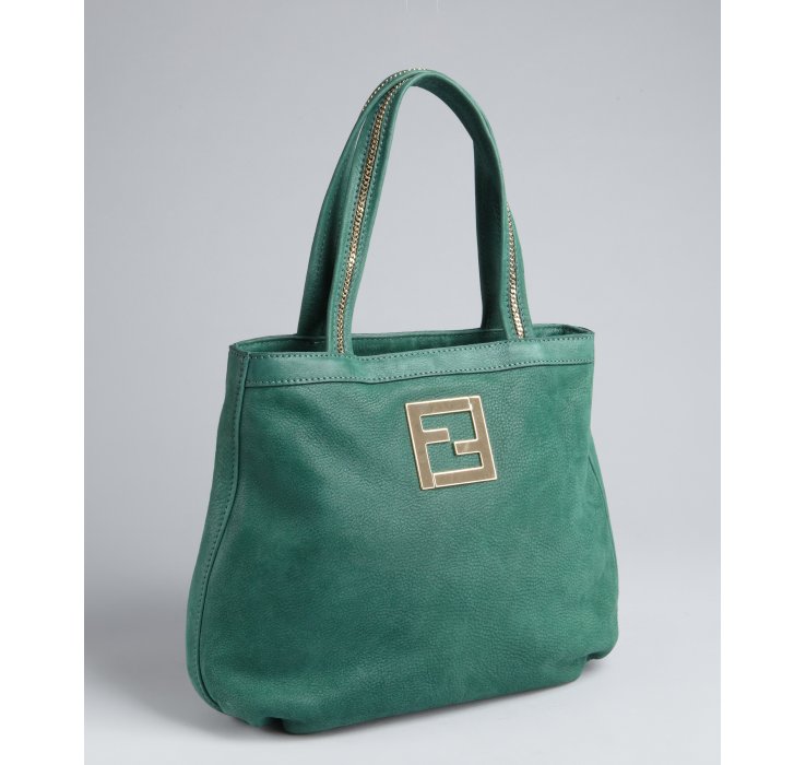 Fendi Green Leather Zipper Detail Top Handle Bag in Green Lyst