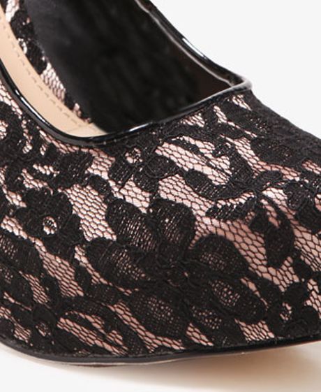 Forever 21 Lace Platform Mary Janes in Black (black/nude) | Lyst