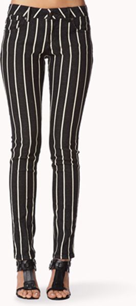 Forever 21 Vertically Striped Skinny Jeans In Gray Charcoalivory Lyst 7525