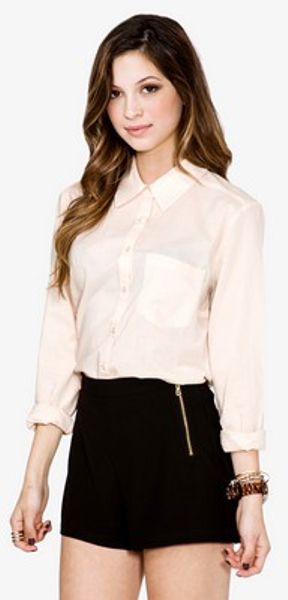 Forever 21 Long Sleeve Button Down Shirt in Pink (peach) | Lyst