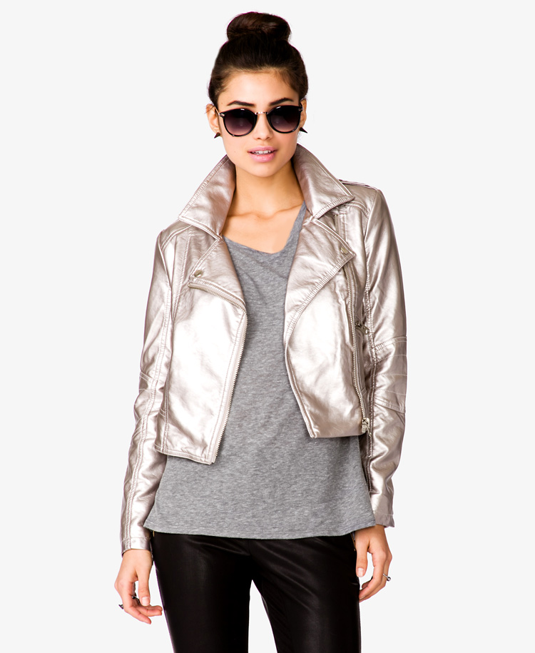 Forever 21 Futuristic Moto Jacket in Silver | Lyst