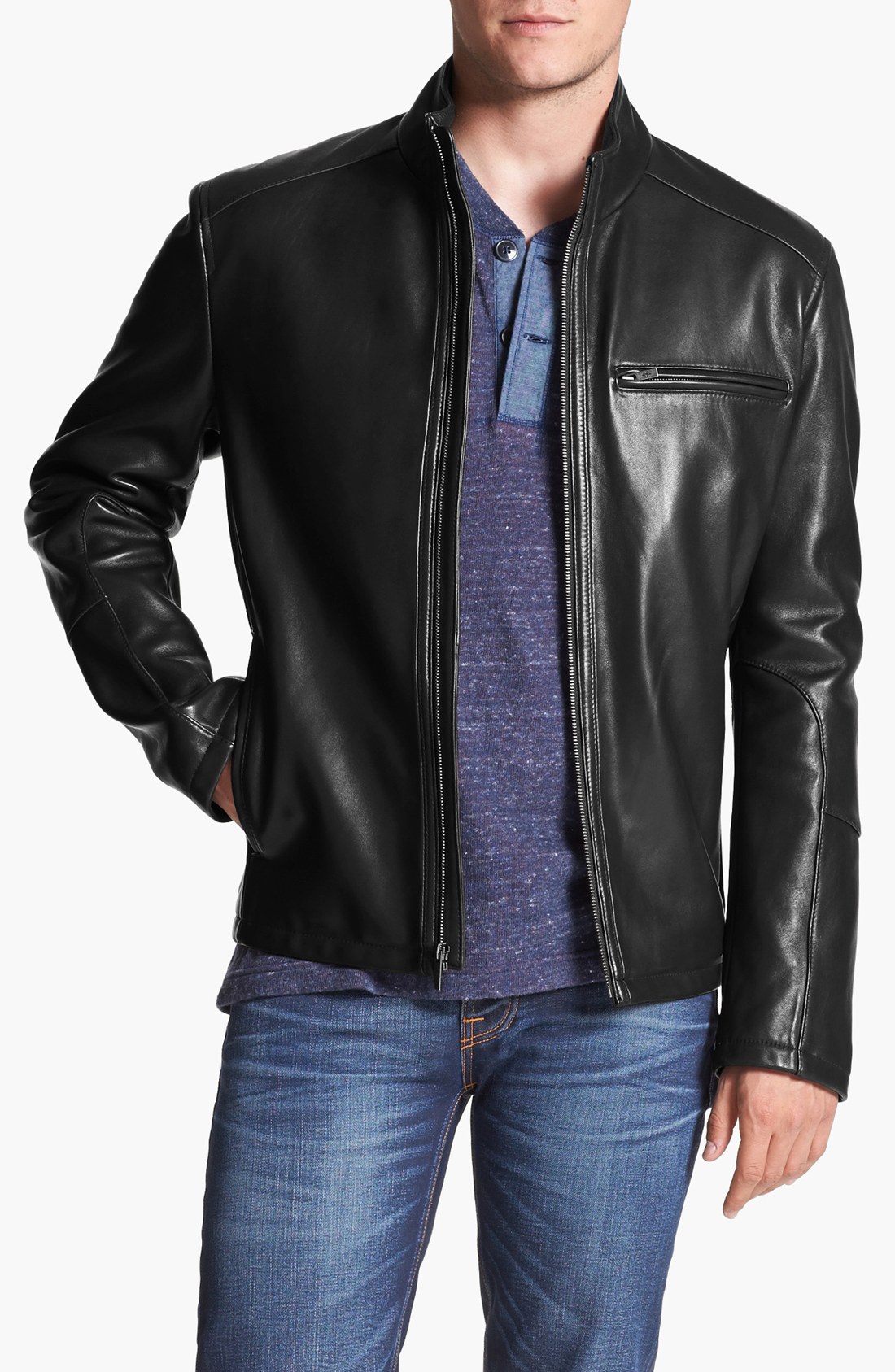 Cole Haan Lambskin Leather Moto Jacket in Purple for Men