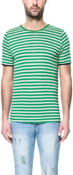 Zara Stripe Knit Tshirt - Lyst
