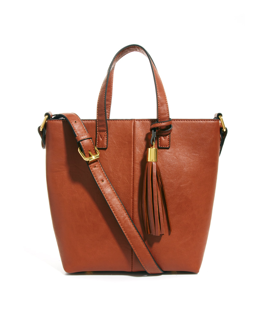 Asos Mini Tote Bag with Tassel Detail in Brown (chestnut) | Lyst