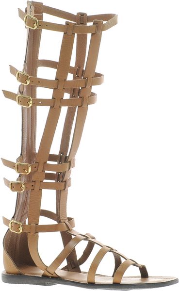 Asos Follow Me Leather Knee High Gladiator Sandals in Brown (tan ...