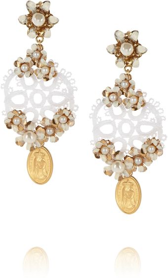 Dolce & Gabbana Cerimonia Goldplated Faux Pearl and Crocheted Clip Earrings - Lyst