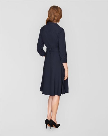 navy belted shirt dress