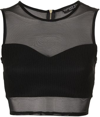 Topshop Petite Rib Panel Mesh Crop Top - Lyst