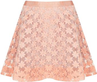Topshop Embroidered Flower Skater Skirt - Lyst