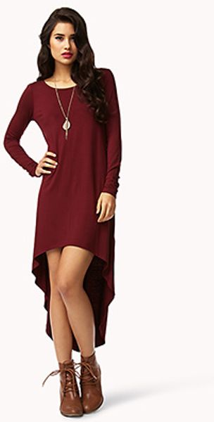 Forever 21 Long Sleeve Highlow Dress in Purple (burgundy)