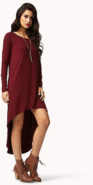 Forever 21 Long Sleeve Highlow Dress in Purple (burgundy) | Lyst