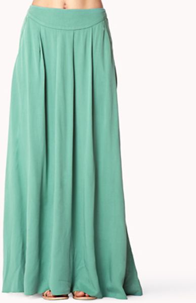 Forever 21 Pleated Maxi Skirt In Green Sea Green Lyst 6139