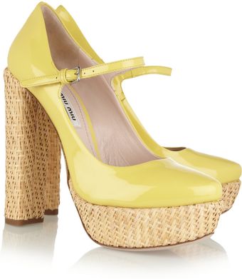 Miu Miu Patentleather and Raffia Pumps - Lyst