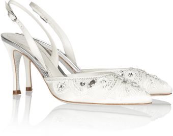 Rene Caovilla Embellished Glitter-soled Satin Sling-back Pumps - Lyst