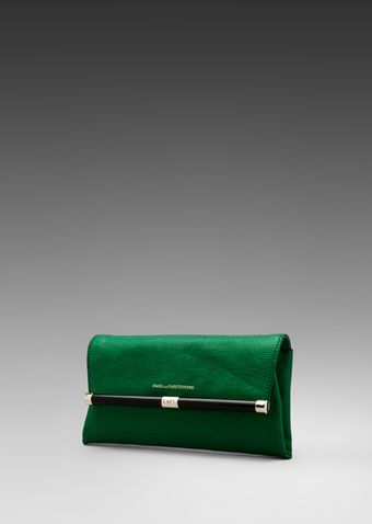 Diane Von Furstenberg Embossed Lizard Envelope Clutch in Green - Lyst