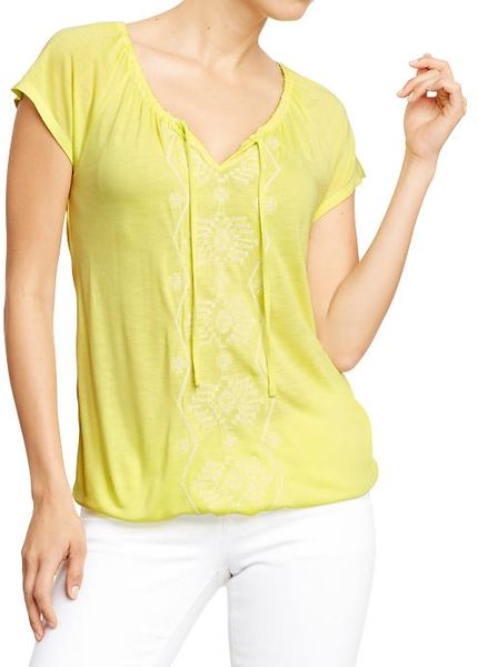 Old Navy Embroidered Jersey Peasant Top in Yellow (sauerkraut) | Lyst