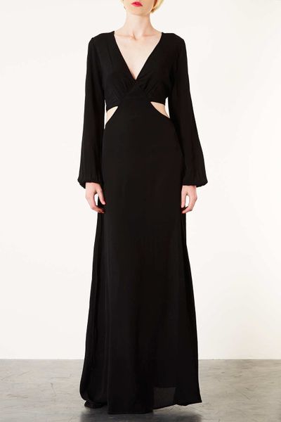 Topshop Long Split Sleeve Maxi Dress in Black