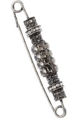 Lanvin Gunmetaltone Glass Crystal Pin Brooch