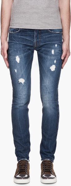 McQ by Alexander McQueen Washed Indigo Distressed Skinny Jeans - Lyst