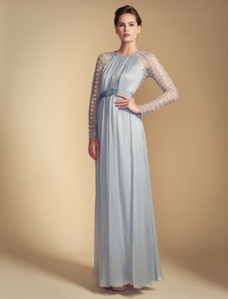 Temperley London Long Angeli Lattice Dress in Blue (powder blue)