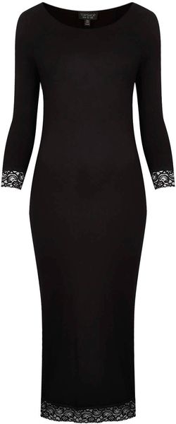 Topshop Lace Trim Plain Midi Dress - Lyst