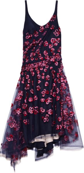 Zac Posen Embroiderd Tulle Asymmetric Dress - Lyst