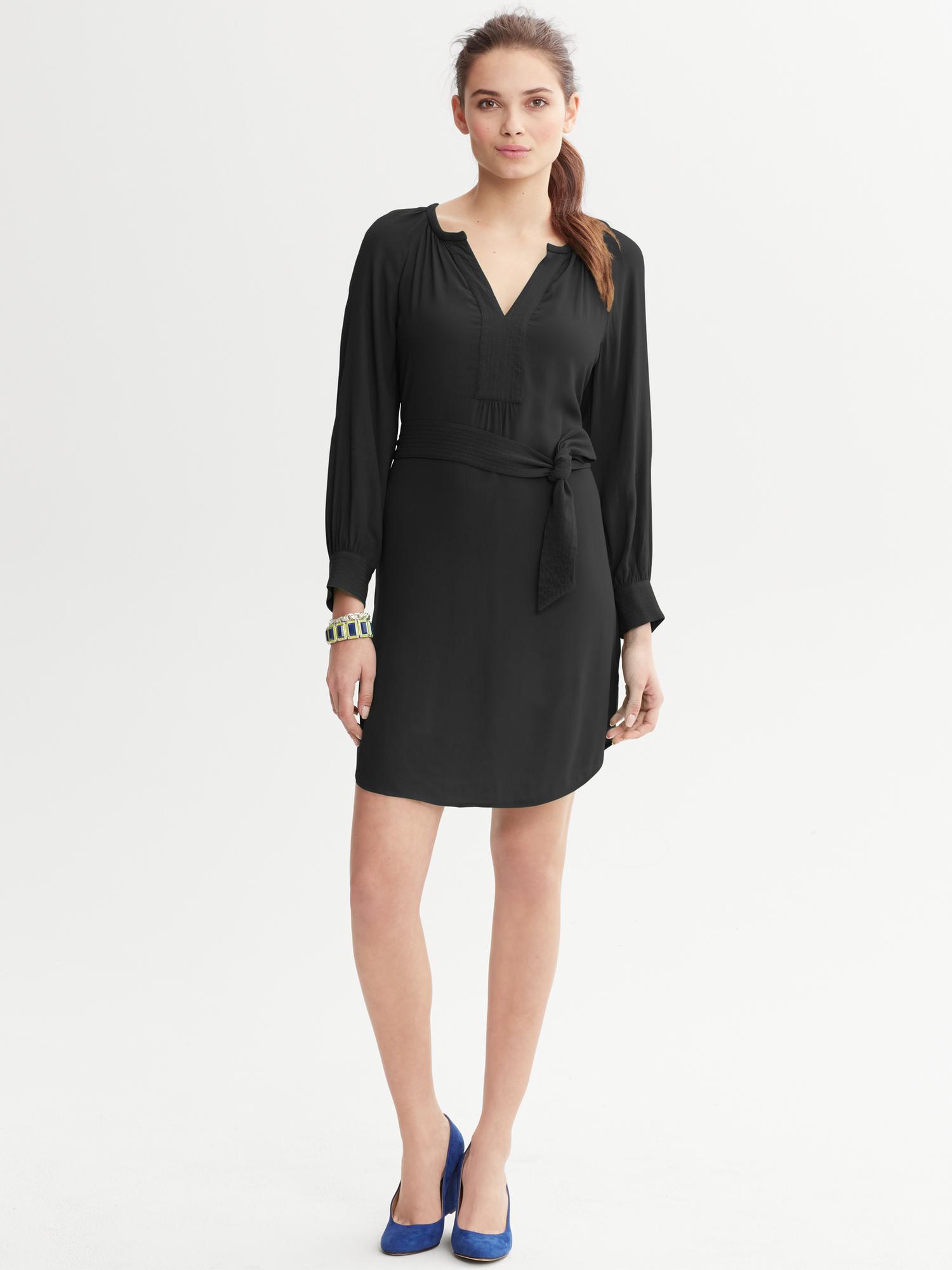 Banana Republic Belted Shirttail Dress in Black | Lyst