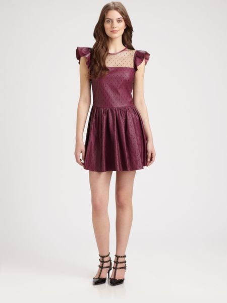 Red Valentino Lace Overlay Leather Dress in Purple (raspberry)