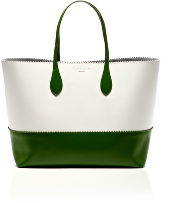 Rochas Zig Zag Optical White and Emerald Leather Tote - Lyst