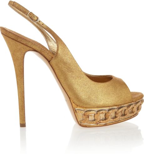 Metallic Platform Lyst metallic Casadei slingback in  sandals Sandals  Suede  Gold Slingback