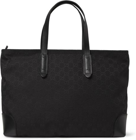 Gucci Leather trimmed Canvas Tote Bag in Black for Men | Lyst