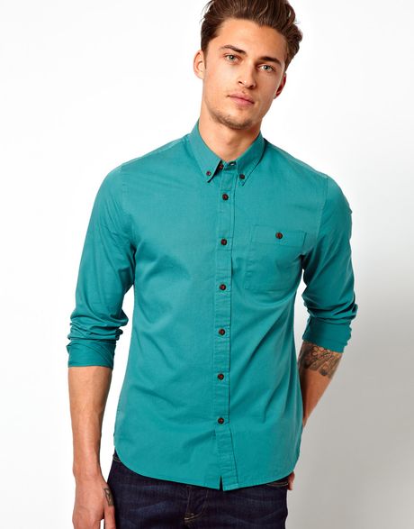 Asos Twill Shirt in Green for Men | Lyst