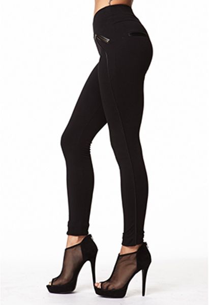 Forever 21 Faux Leather Trim Leggings in Black