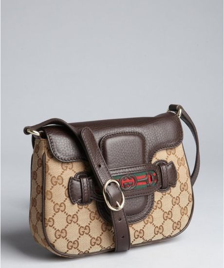Gucci Brown Gg Canvas and Leather Bit Detail Crossbody Bag in Brown | Lyst