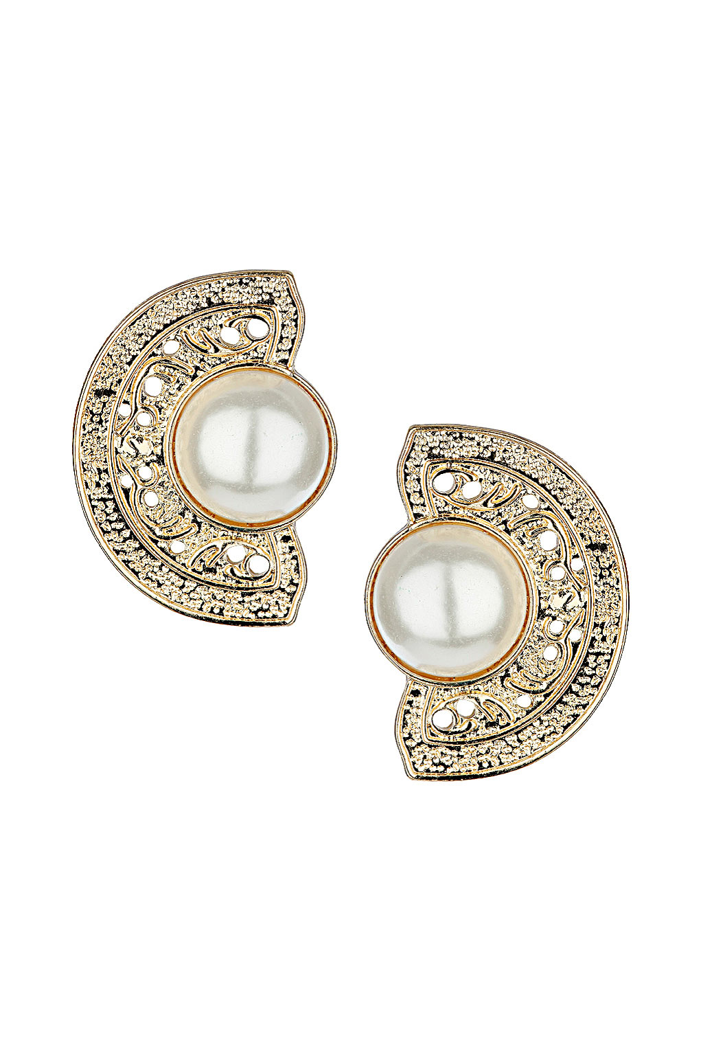 Pearl Filigree Stud Earrings in White (GOLD) Lyst