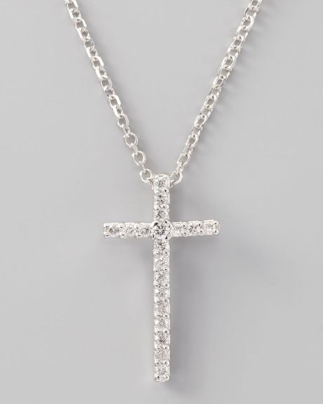 ... Small Diamondcross Pendant Necklace White Gold in White (WHITE GOLD
