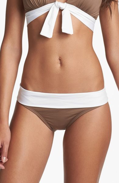 Tommy Bahama Foldover Bikini Bottoms In Brown Beach Taupe White Lyst