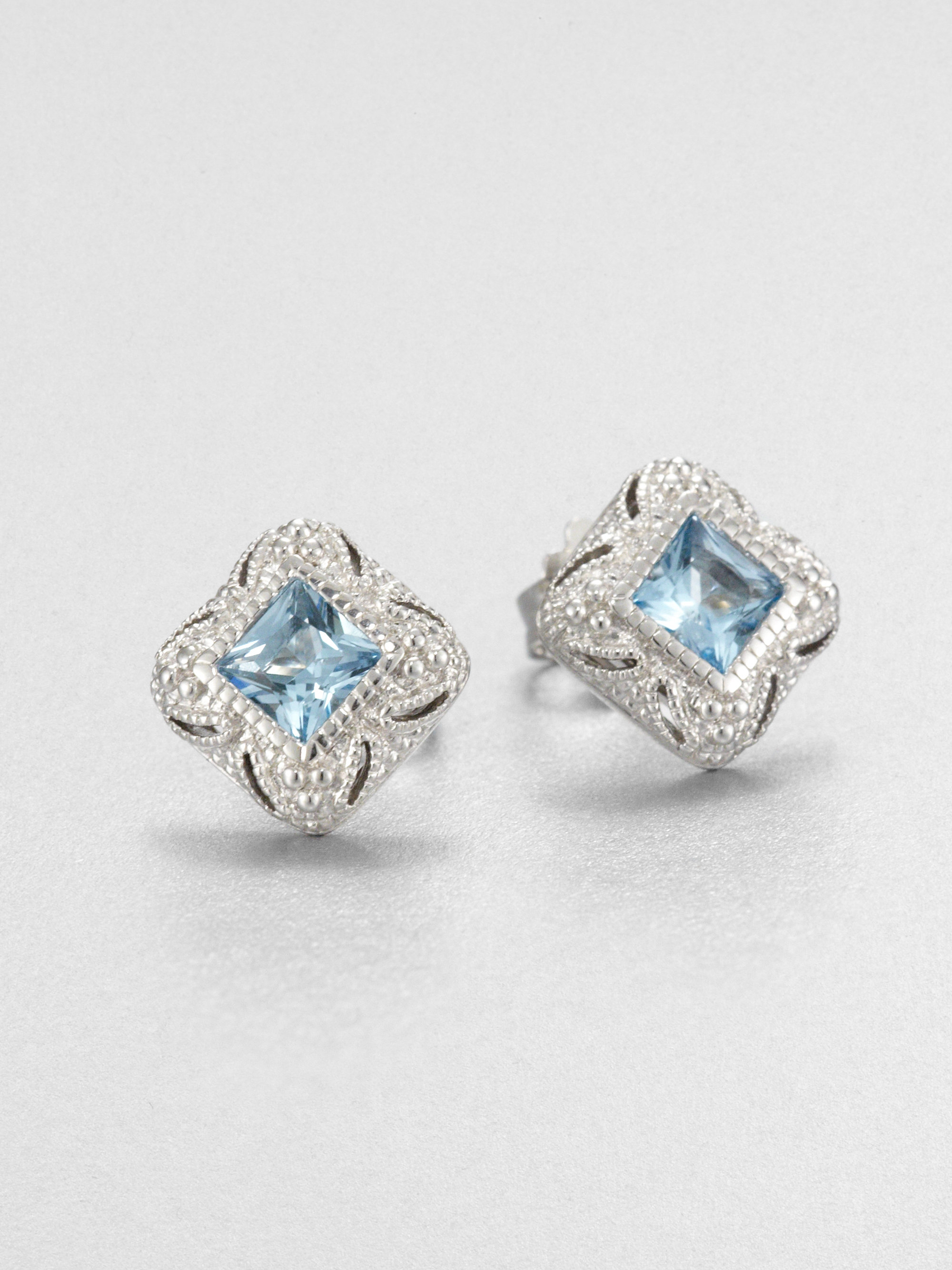 Judith Ripka Estate Blue Topaz  Sterling Silver Stud Earrings in Blue ...