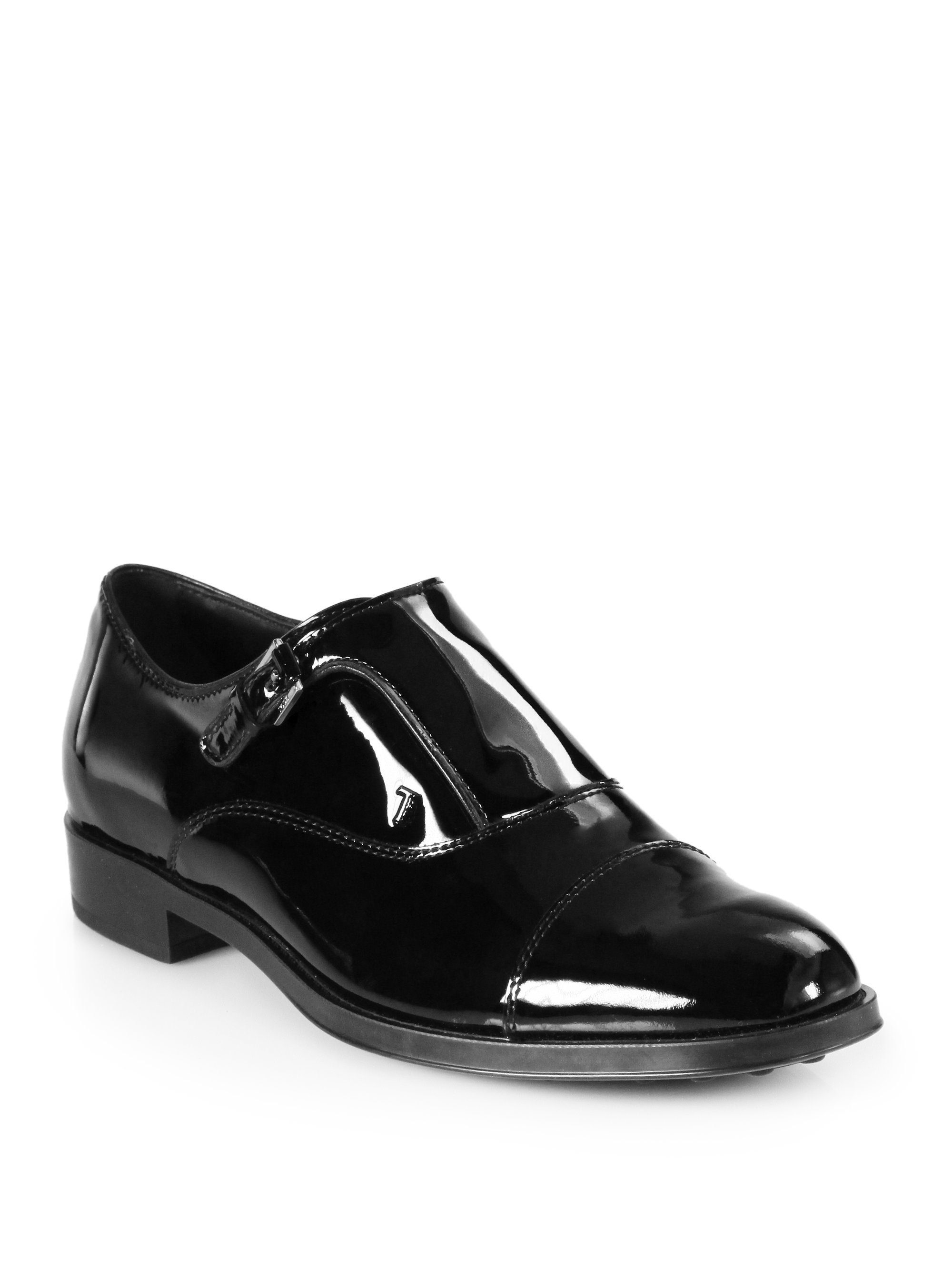 Tod's Patent Leather Monk Strap Loafers in Black | Lyst