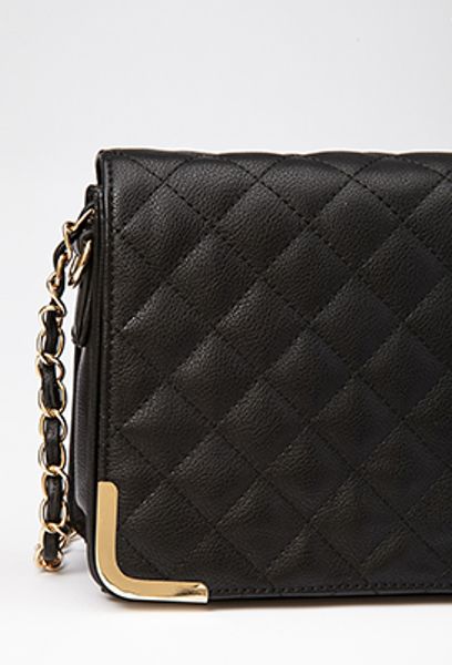 Forever 21 Quilted Metal Trim Crossbody Bag in Black | Lyst