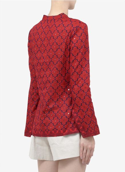 Tory Burch Stephanie Printed Sequined Cotton Tunic in Red (transparent