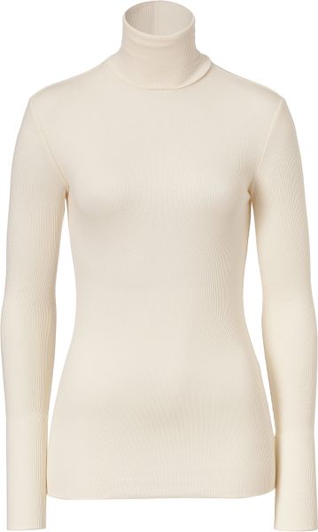 Ralph Lauren Blue Label Stretch Cotton Blend Turtleneck In White Beige