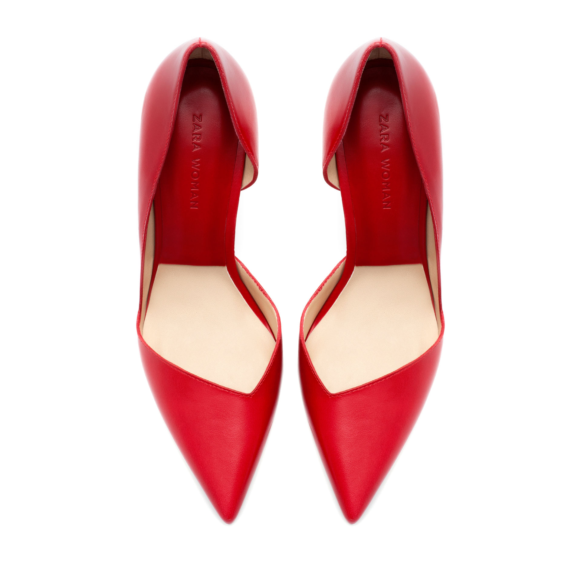 ZARA Red Asymmetric Leather Pointy Shoes
